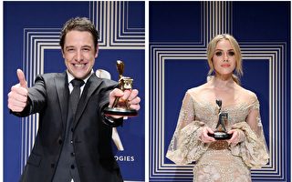 Samuel Johnson获最佳男演员（左）。Jessica Marais获最佳女演员（右）。(Scott Barbour/Getty Images)