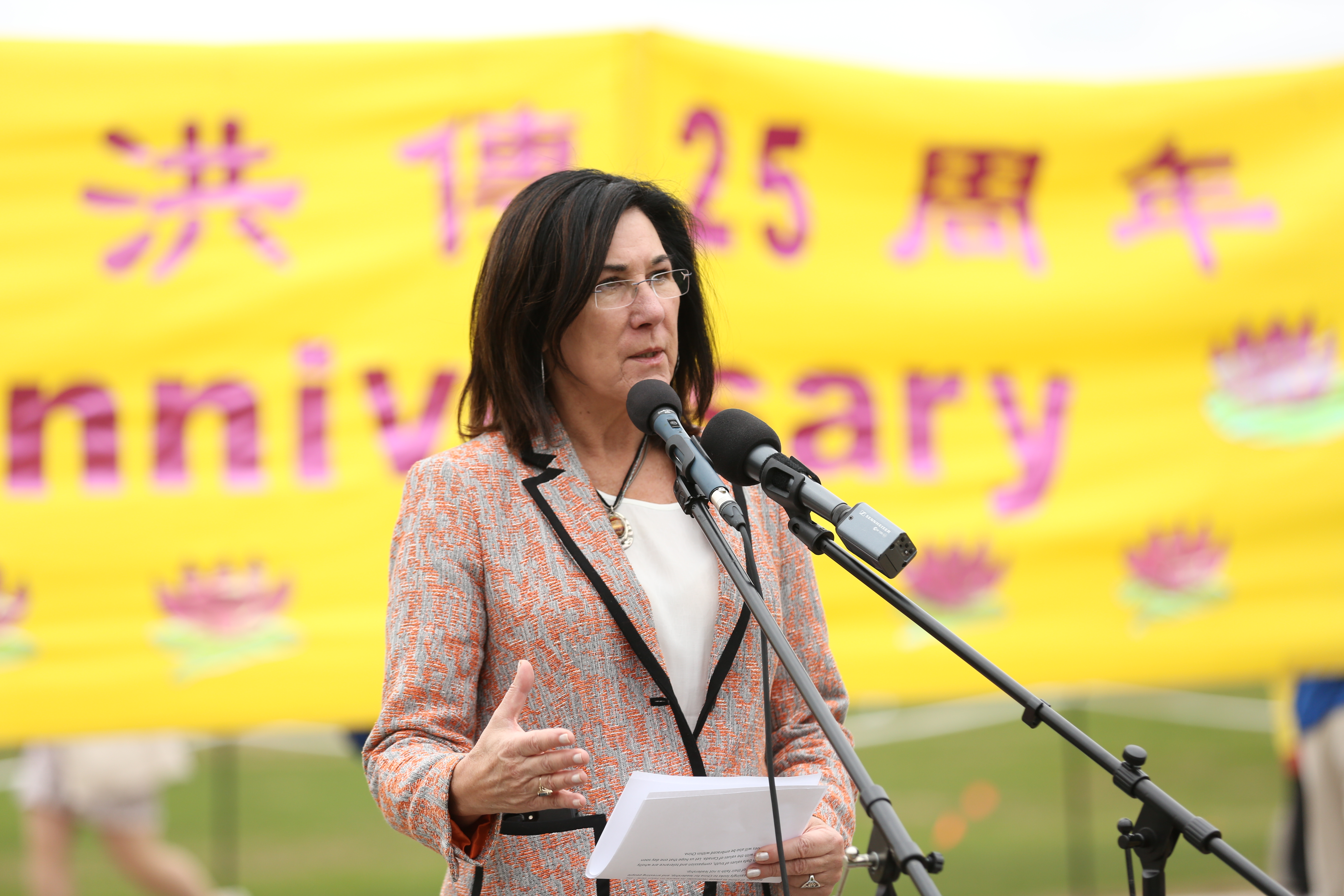 議員Cheryl Hardcastle女士在發言中表示代表新民主黨參加國會山的集會非常榮耀。(艾文/大紀元)