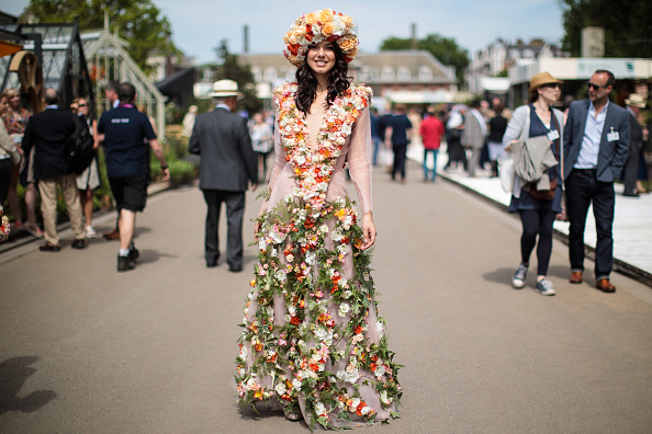LONDON, ENGLAND - MAY 22: A woman wearing an outfit decorated with flowers poses at the Chelsea Flower Show on May 22, 2017 in London, England. The prestigious Chelsea Flower Show, held annually since 1913 in the Royal Hospital Chelsea grounds, is open to the public from the 23rd to the 27th of May, 2017. (Photo by Jack Taylor/Getty Images)