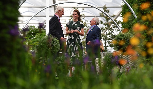 Britain's Catherine, Duchess of Cambridge (C) talks with exhibitors as she views a parterre at the Hillier garden display at the Chelsea Flower Show in London on May 22, 2017. The Chelsea flower show, held annually in the grounds of the Royal Hospital Chelsea, opens to the public this year from May 22. / AFP PHOTO / POOL AND AFP PHOTO / Ben STANSALL (Photo credit should read BEN STANSALL/AFP/Getty Images)