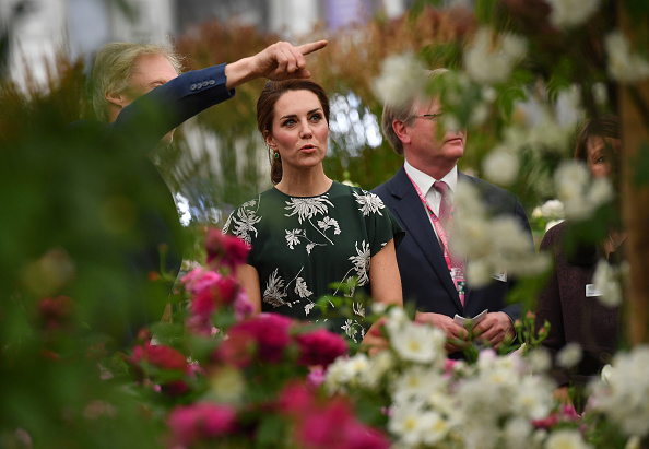 LONDON, ENGLAND - MAY 22: Catherine, Duchess of Cambridge (C) reacts as she views a display of David Austin roses at the RHS Chelsea Flower Show press day at Royal Hospital Chelsea on May 22, 2017 in London, England. The prestigious Chelsea Flower Show, held annually since 1913 in the Royal Hospital Chelsea grounds, is open to the public from the 23rd to the 27th of May, 2017. (Photo by Ben Stansall - WPA Pool / Getty Images)