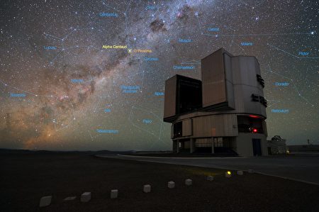 科學家使用VLT（甚大陣列望遠鏡）觀測半人馬座（Alpha Centauri或Toliman）。（維基百科公有領域/Y. Beletsky (LCO)/ESO）