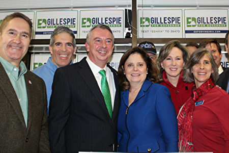 维吉尼亚州共和党籍州长候选人格里斯佩（Ed Gillespie在今年1月的造势活动上。（何伊／大纪元）
