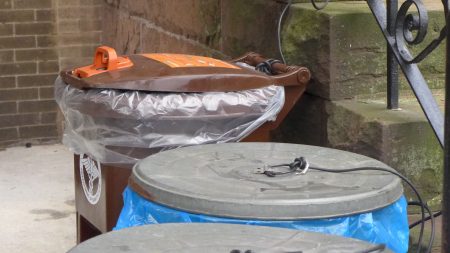 考慮到棕色垃圾桶不用可降解袋分裝垃圾會很髒，環衛局目前允許居民用透明大塑料袋罩在桶裡，然後將平常吃剩的飯菜、瓜皮果屑等丟在裡面。