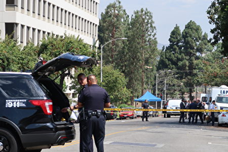 8月1日，洛杉磯中領館發生槍擊案。（徐綉惠／大紀元）
