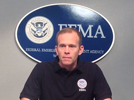 FEMA Administrator Brock Long speaks at a press conference regarding rescue operations from Hurricane Harvey in Texas, on August 28, 2017 at the FEMA headquarters in Washington DC. / AFP PHOTO / Paul HANDLEY (Photo credit should read PAUL HANDLEY/AFP/Getty Images)