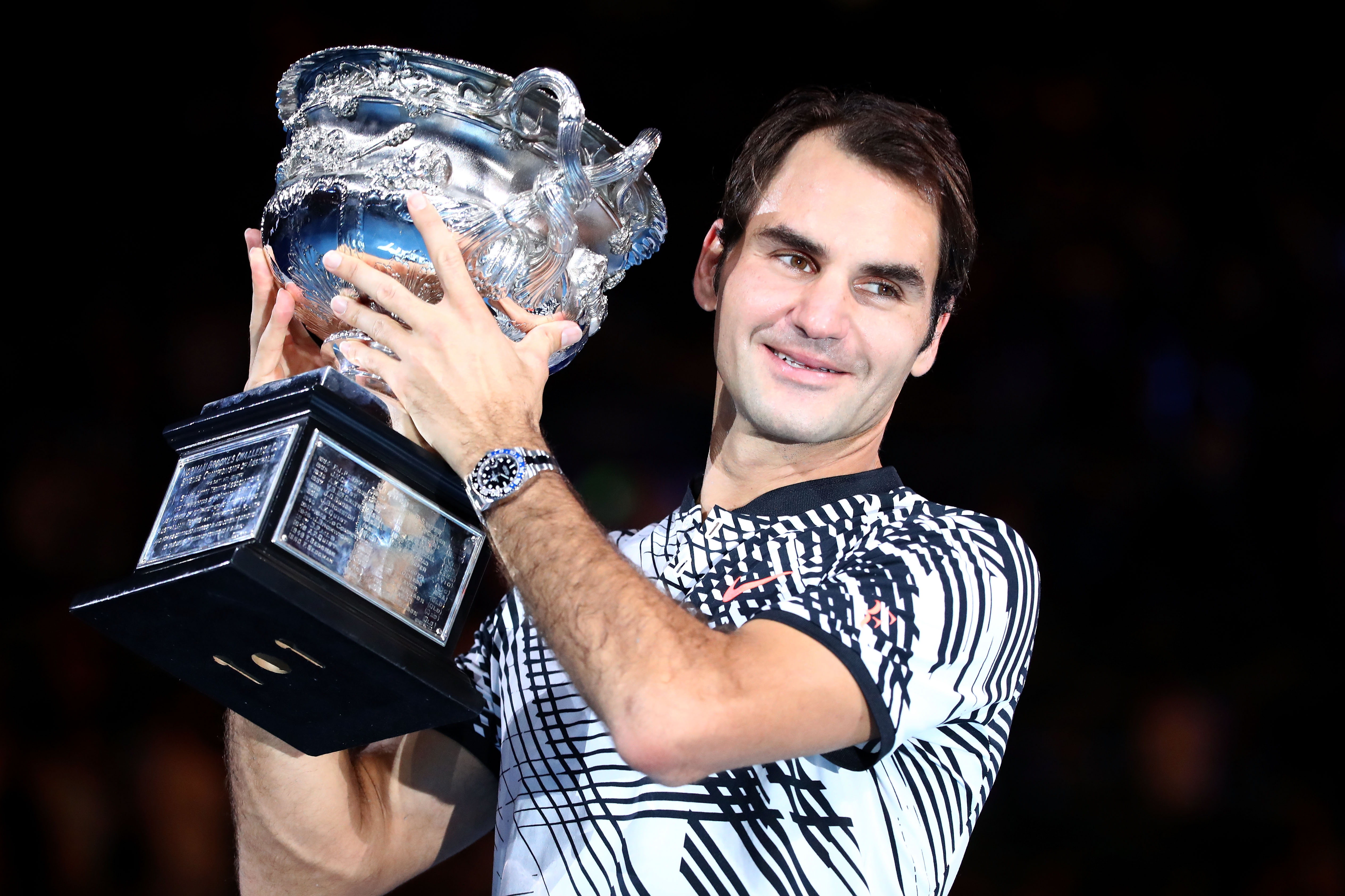 1月29日,费德勒获得2017年澳网冠军。 (Cameron Spencer/Getty Images)