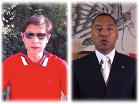 郭文贵（右）直播披露中共政法委书记孟建柱的贪腐材料。吴建民在网上披露孟建柱的起家（左）。（大纪元合成图）