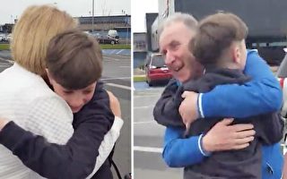 送爺爺奶奶到機場，12歲愛爾蘭男孩發現一個讓他感動落淚的事實：爸爸送給他一份大禮物。（視頻截圖／大紀元合成）