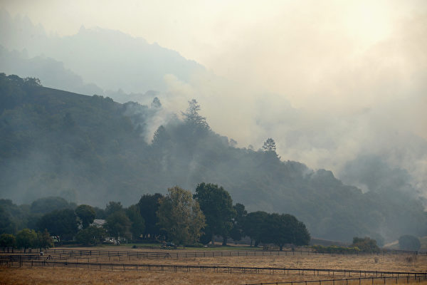 加州有史以來最慘重的火災，十幾起大火一夜之間竄起，一發不可收拾。圖為10月11日，聖羅莎野火。](Ezra Shaw/Getty Images)
