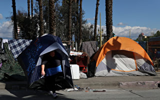洛杉矶的游民帐篷。（Justin Sullivan/Getty Images）