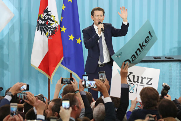 VIENNA, AUSTRIA - OCTOBER 15: Sebastian Kurz, Austrian Foreign Minister and leader of the conservative Austrian People's Party (OeVP), speaks to supporters after initial results give the party a first place finish and 31.4% of the vote in Austrian parliamentary elections on October 15, 2017 in Vienna, Austria. The OevP will seek a coalition partner to create a new government, though its current partner, the Austrian Social Democrats (SPOe) of Chancellor Christian Kern, have indicated they will not seek to be in a coalition again with the OeVP following the election. This opens the door for the right-wing Austria Freedom Party (FPOe), which has run on a "fairness for Austrians" campaign with anti-immigrants, anti-refugees and anti-Islam tones, and finshed in third place, to be a possible coalition member. (Photo by Sean Gallup/Getty Images)