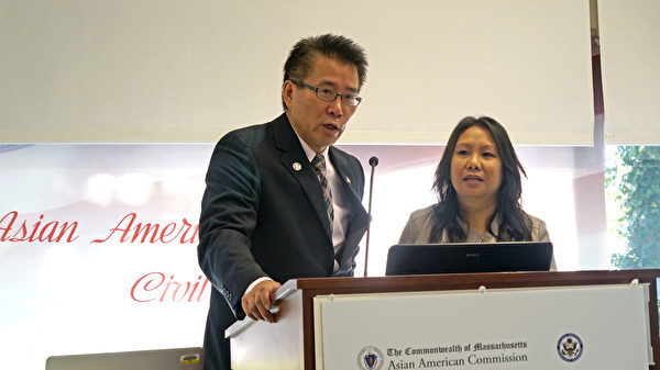 波士顿分部主任安丰贵和AAC执行官Bora Chiemruom(右)主持了本次论坛。(景灏/大纪元)