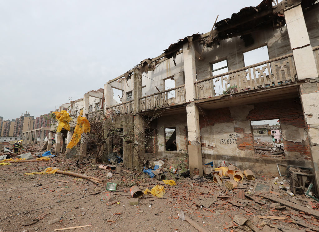 寧波突發爆炸,現場房屋坍塌。(STR/AFP/Getty Images)