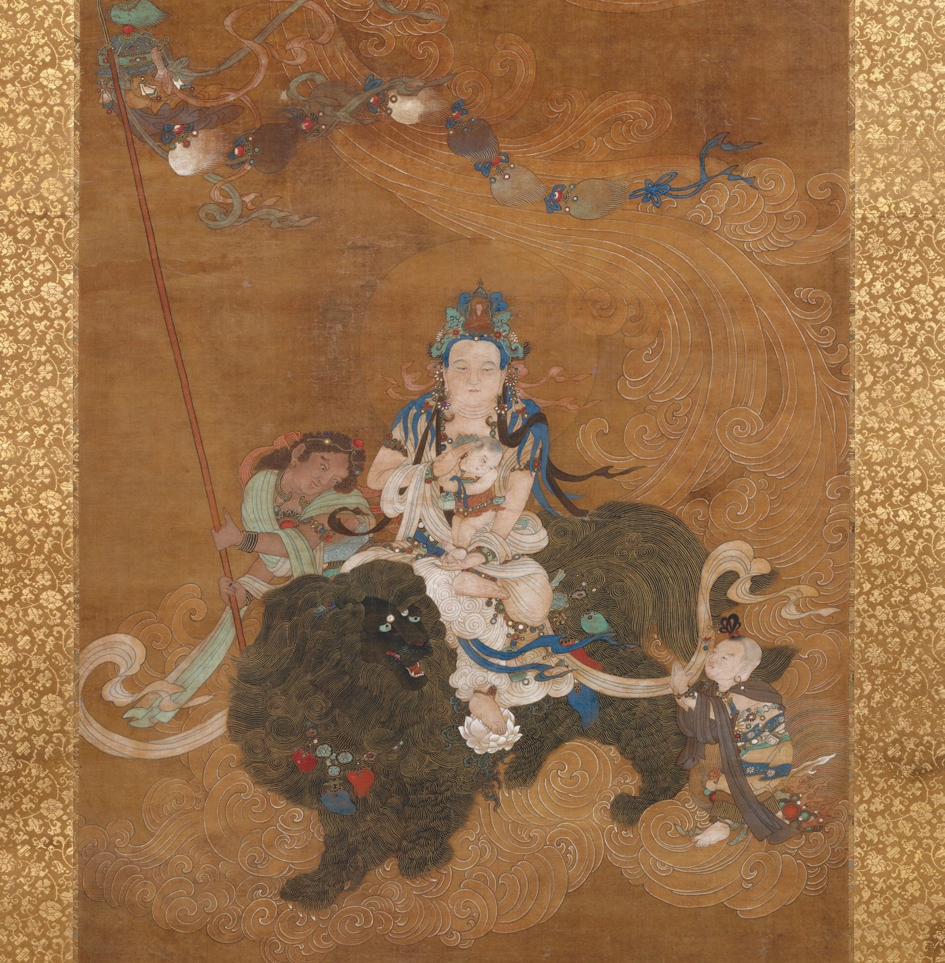 明 佚名《送子觀音圖》局部。(公有領域)