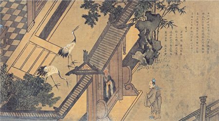 《孔子圣迹图》之“梦奠两楹”中的孔子和子贡。(公有领域)