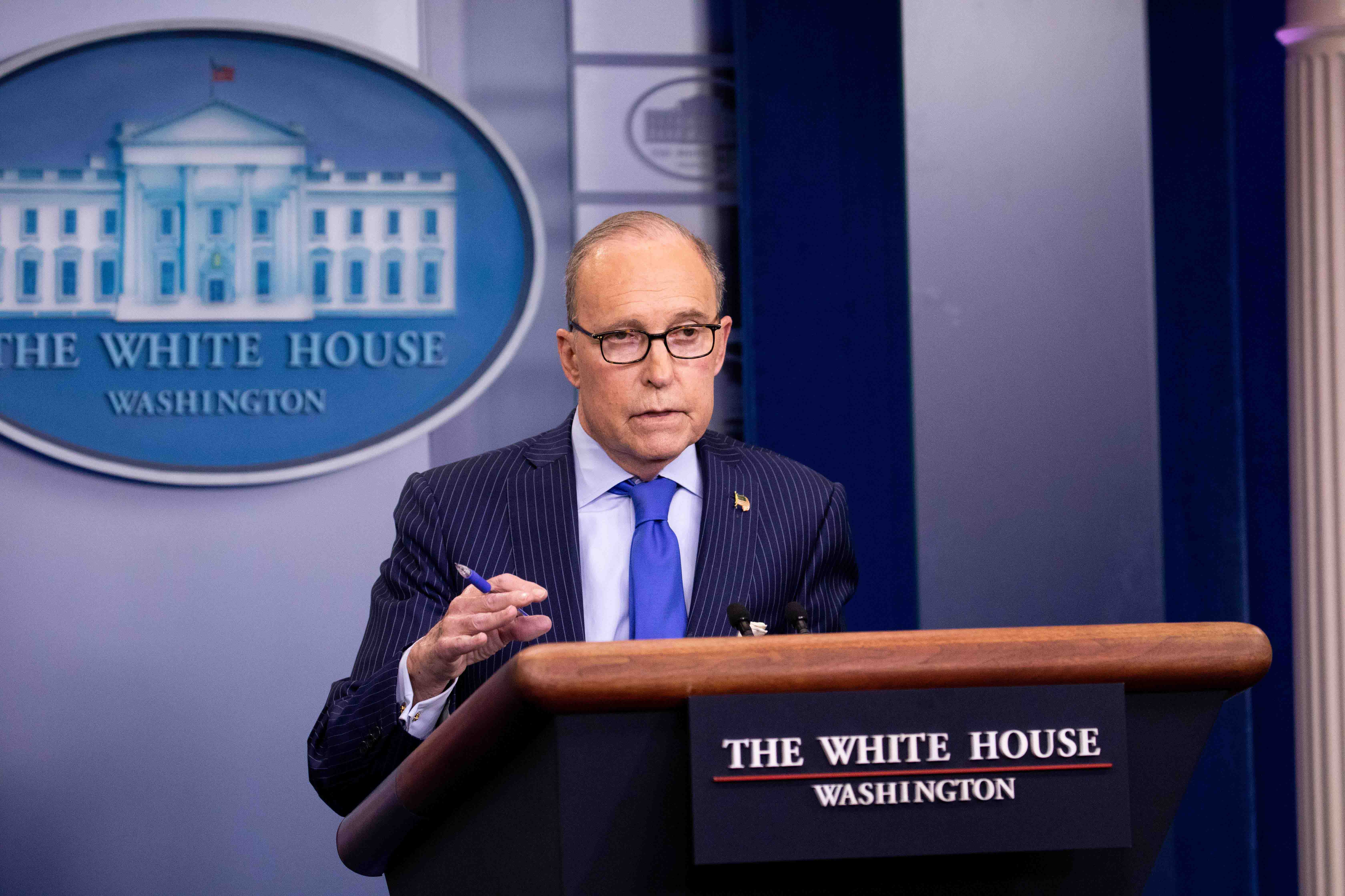 白宫首席经济顾问拉里‧库德洛（Larry Kudlow）6月6日下午在白宫新闻简报会上回答记者提问。（Samira Bouaou／大纪元）
