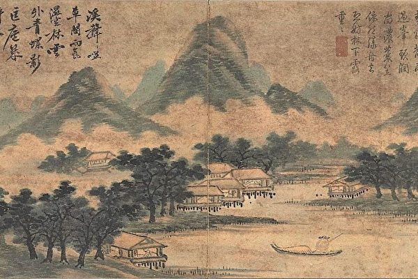 图为明 沈周《山水册．仿高克恭雨景》，台北国立故宫博物院藏。（公有领域）