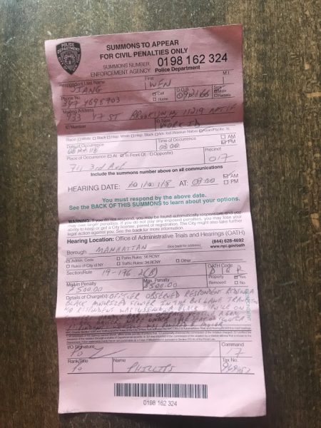 8月22日警察把外卖郎改造的符合规定的助力车也截住所开的500美元罚单。