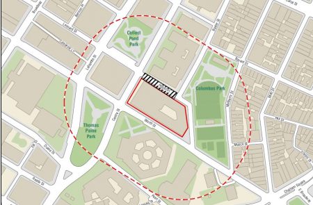中央街80号面对哥伦布公园一侧路段约2万平方英尺面积，市府有意让社区使用。