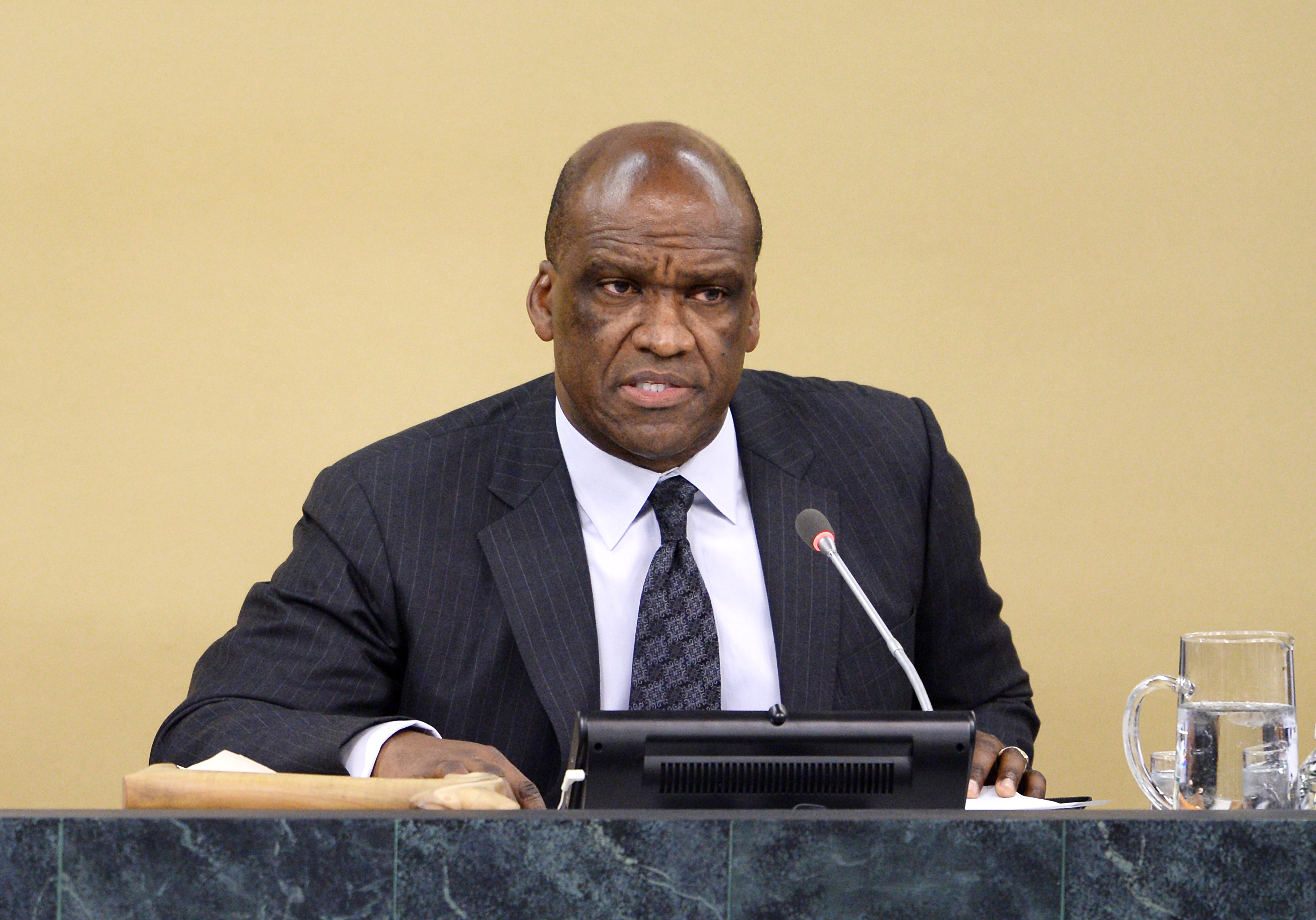 图为第68届联合国大会主席阿什（John Ashe）。(STAN HONDA/AFP/Getty Images)