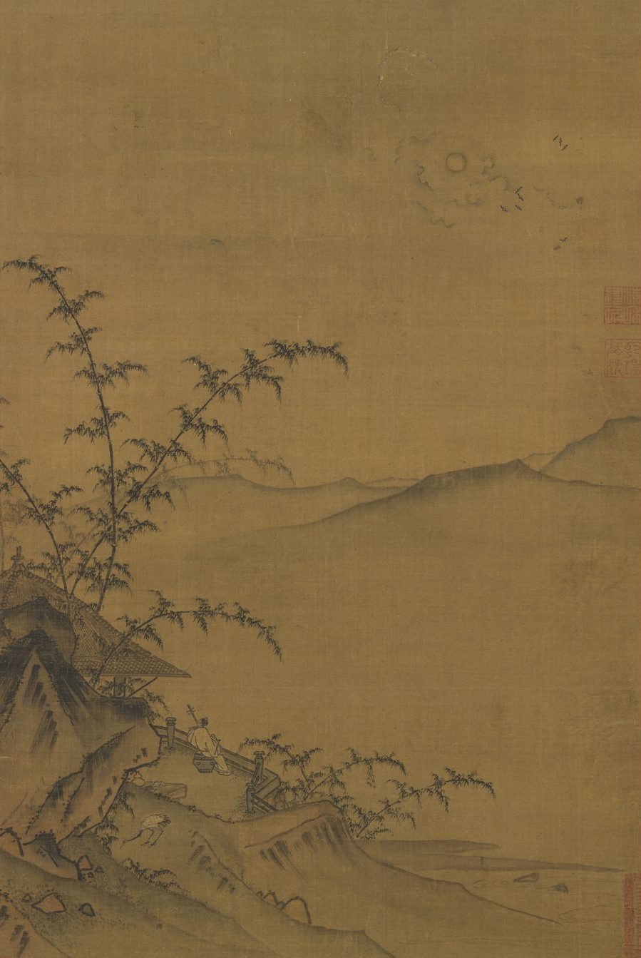 宋 馬遠《月夜撥阮》局部。（公有領域）
