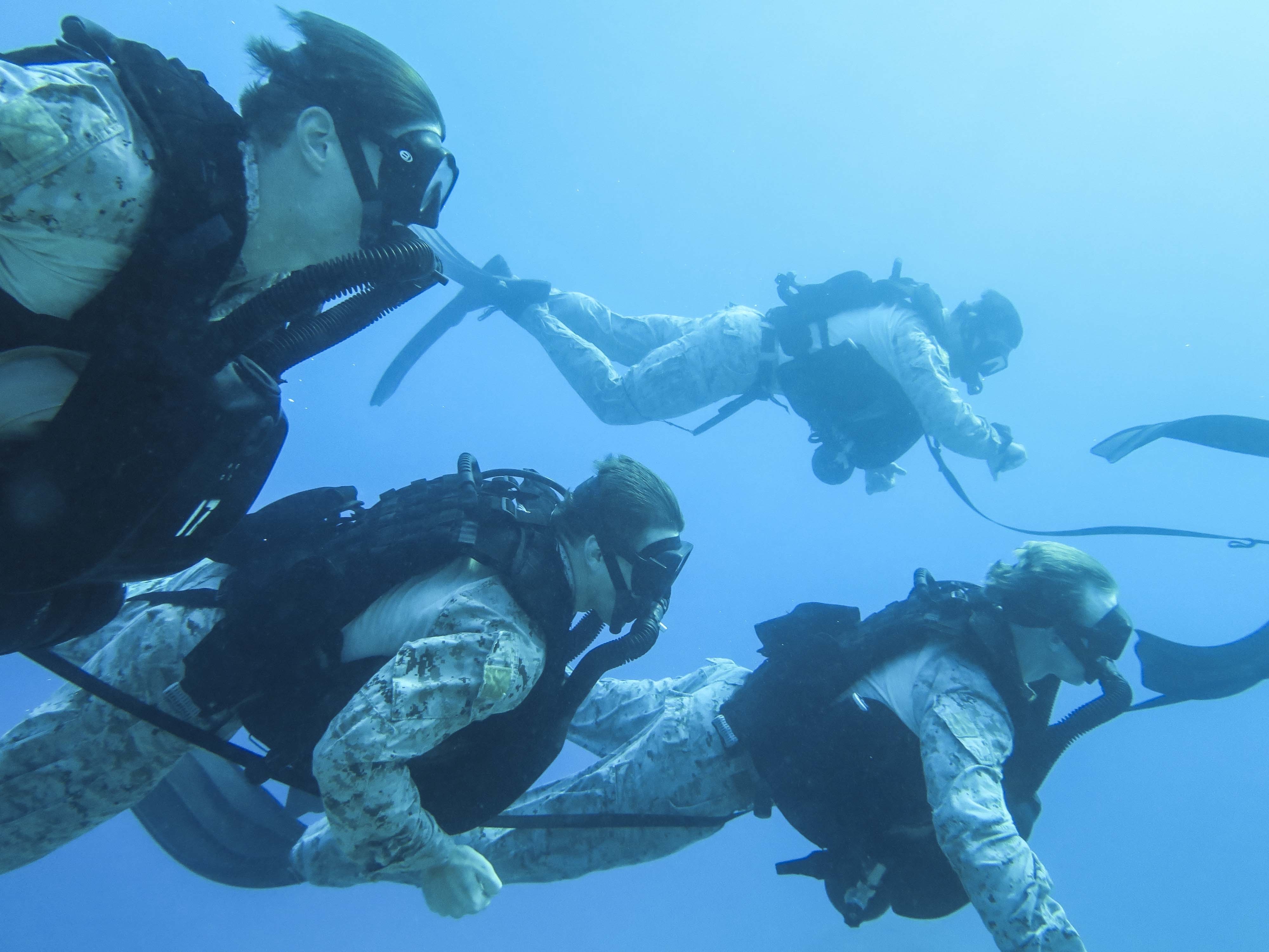 2018年7月8日,美國海軍陸戰隊隊員在約旦進行潛水訓練。(Jonathan Sosner/U.S. Marine Corps)