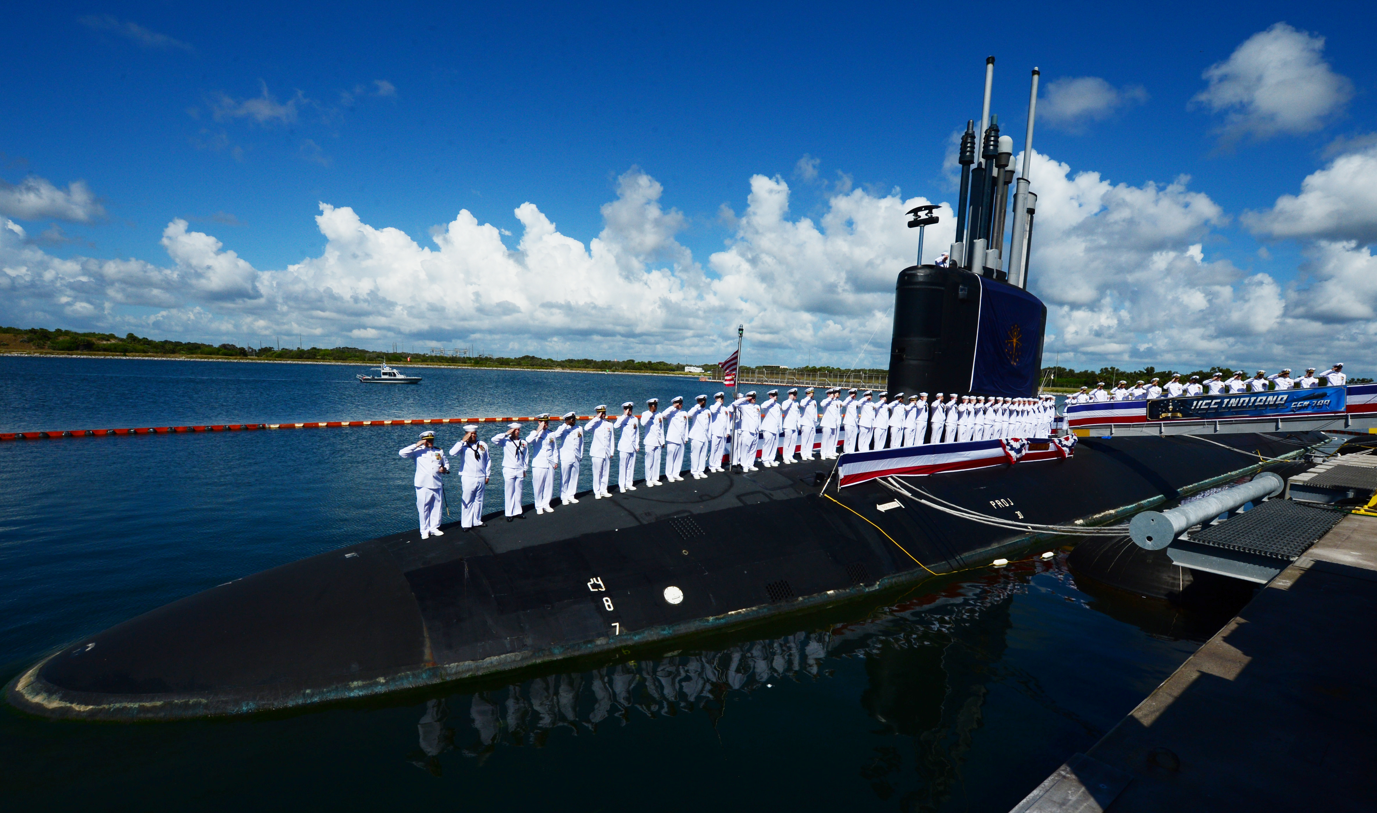 2018年9月29日,美國海軍的核動力潛艇印第安納號(USS Indiana)停靠在佛羅里達州的一處軍港。(Leah Stiles/U.S. Navy)