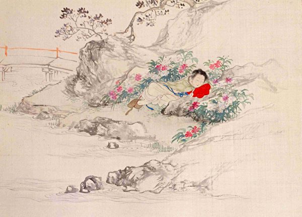 湘雲像，清費丹旭繪《十二金釵圖冊》，絹本設色，北京故宮博物院藏。（公有領域）