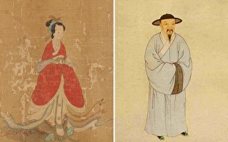 左：（傳）元 管道昇《蘇蕙與璇璣圖》（局部），哈佛大學塞克勒藝術博物館藏。右：趙孟頫画像，清葉衍蘭繪。（公有領域）