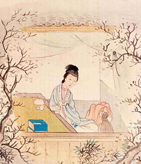 妙玉像，清費丹旭繪《十二金釵圖冊》，絹本設色，北京故宮博物院藏。（公有領域）