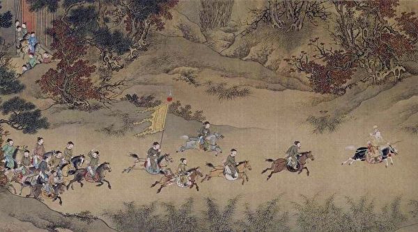 明仇英临萧照《中兴瑞应图》卷描绘高宗出使金营片段，北京故宫博物院藏。（公有领域）