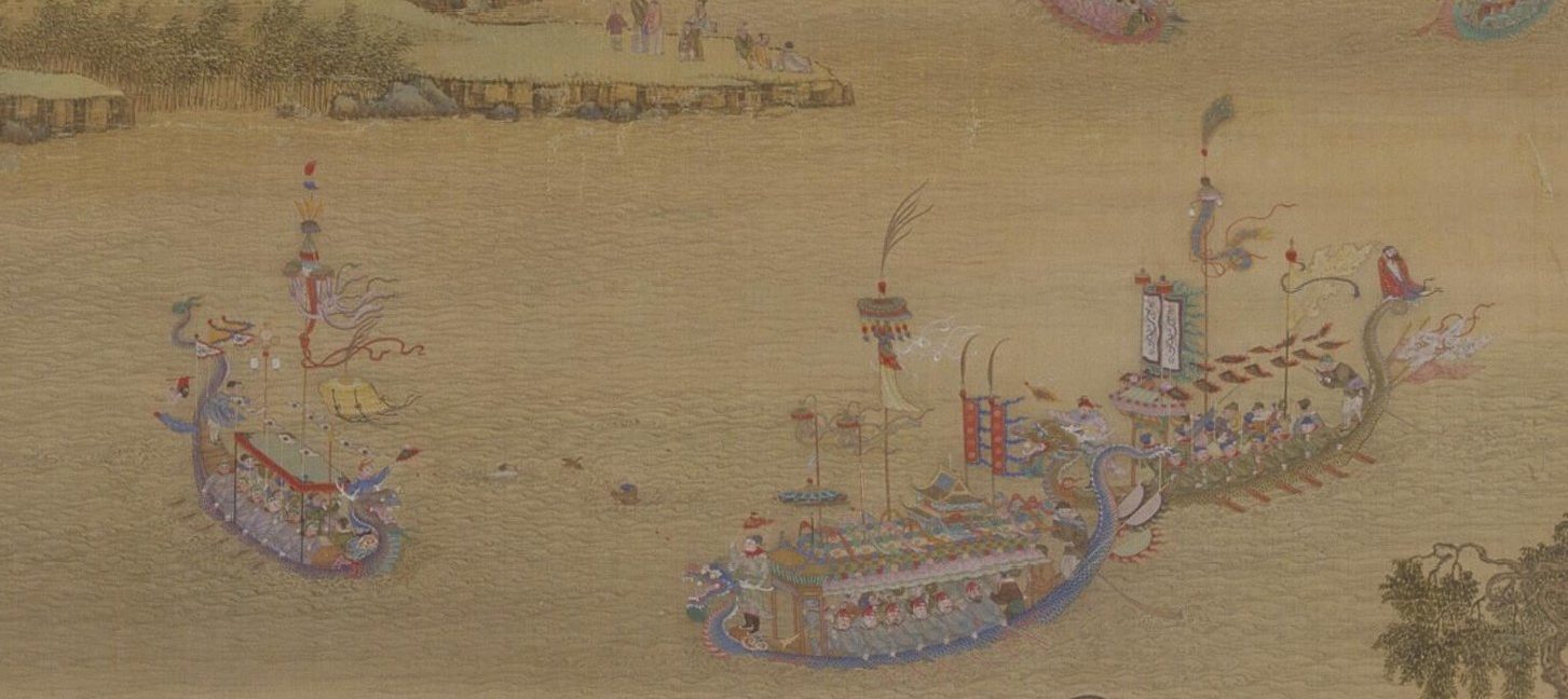 清 郎世寧《雍正十二月行樂圖》之《五月競舟》。(公有領域)