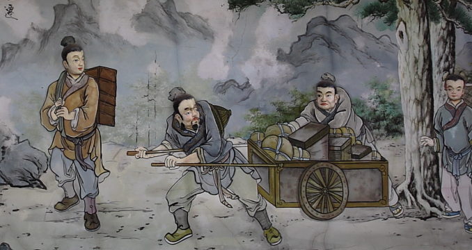 慶誠宮壁畫,孟母三遷。(公有領域)
