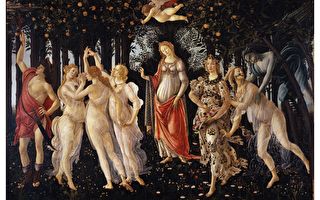 [意] 桑德羅·波提切利（Sandro Botticelli，1445—1510）,《春》（Primavera），木板蛋彩畫，202 × 314 cm，佛羅倫薩烏菲茲美術館藏。（公有領域）