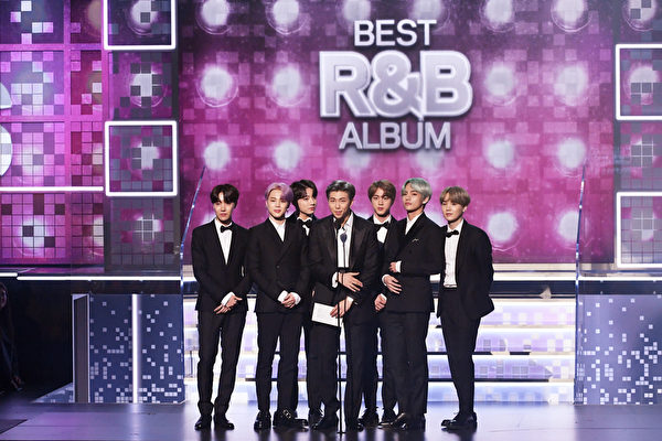 BTS speak onstage during the 61st Annual GRAMMY Awards