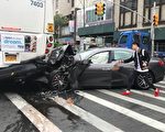 豪車法拉盛撞公交 車頭面目全非（影音）