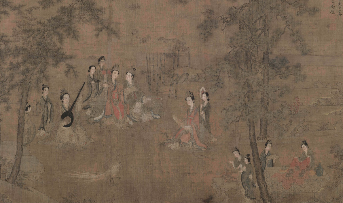 古代的艺术,诗乐舞不分家,诗歌都是配音乐演唱,或者再加上伴舞。图为五代阮郜《阆苑女仙图卷》局部。(公有领域)