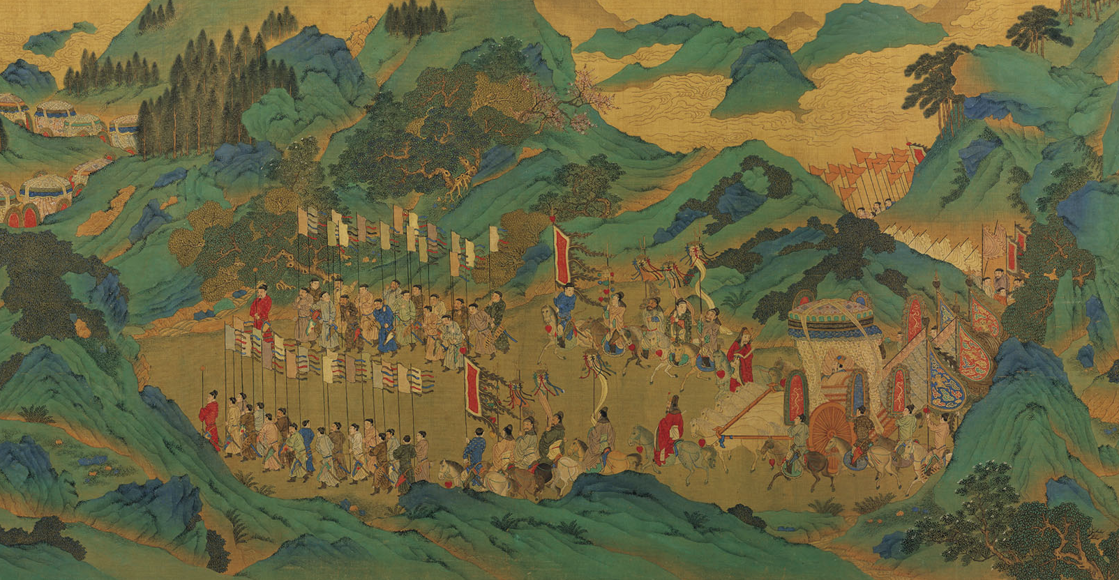 司马相如的代表作《上林赋》,极尽夸张地铺陈天子游猎的盛况和宫室的豪华壮丽。图为明仇英《上林图》局部,台北国立故宫博物院藏。(公有领域)