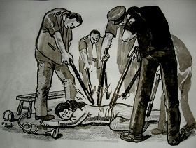 中共酷刑示意圖：多根電棍電擊（明慧網）