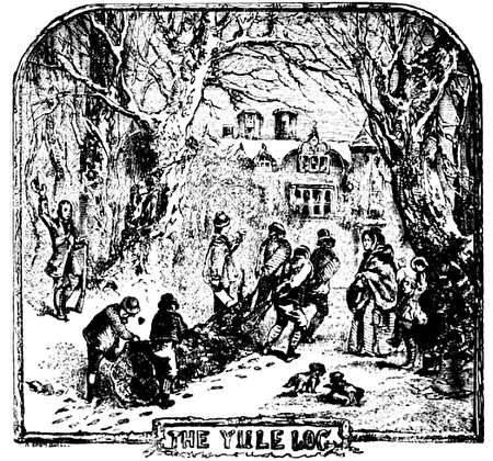 蘇格蘭作家羅伯特·錢伯斯（Robert Chambers）1864出版書籍中的插畫，描述了人們搬著「Yule log」回家準備過聖誕節。（公有領域）