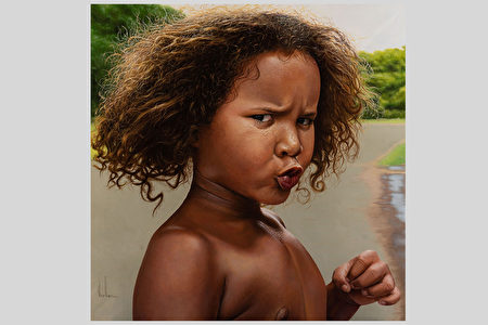 油画原画　30cm 「格子小人」 小斗士》天真无邪法画家左手绘出壮美油画| 油画大赛| 新唐人| 全世界