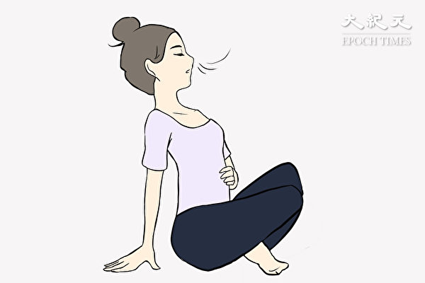 養腎動作之一：腹式呼吸法。（Akina繪圖／大紀元）