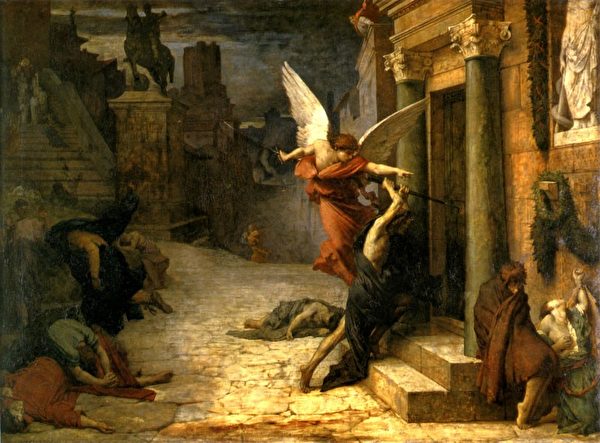 圖2：[法]居勒・埃里・德洛內（Jules Elie Delaunay，1828-1891），《被瘟疫侵襲的羅馬城》（Peste a Rome），1869年作，巴黎奧塞美術館藏。（藝術復興中心提供）