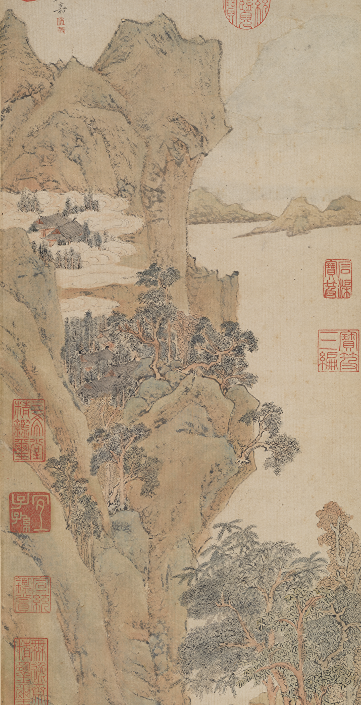 一片彩云飘了过来。图：明文嘉画瀛洲仙侣 轴  局部（台湾 故宫博物院提供）