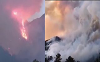 西藏林芝森林山火蔓延3個山頭 濃煙四起