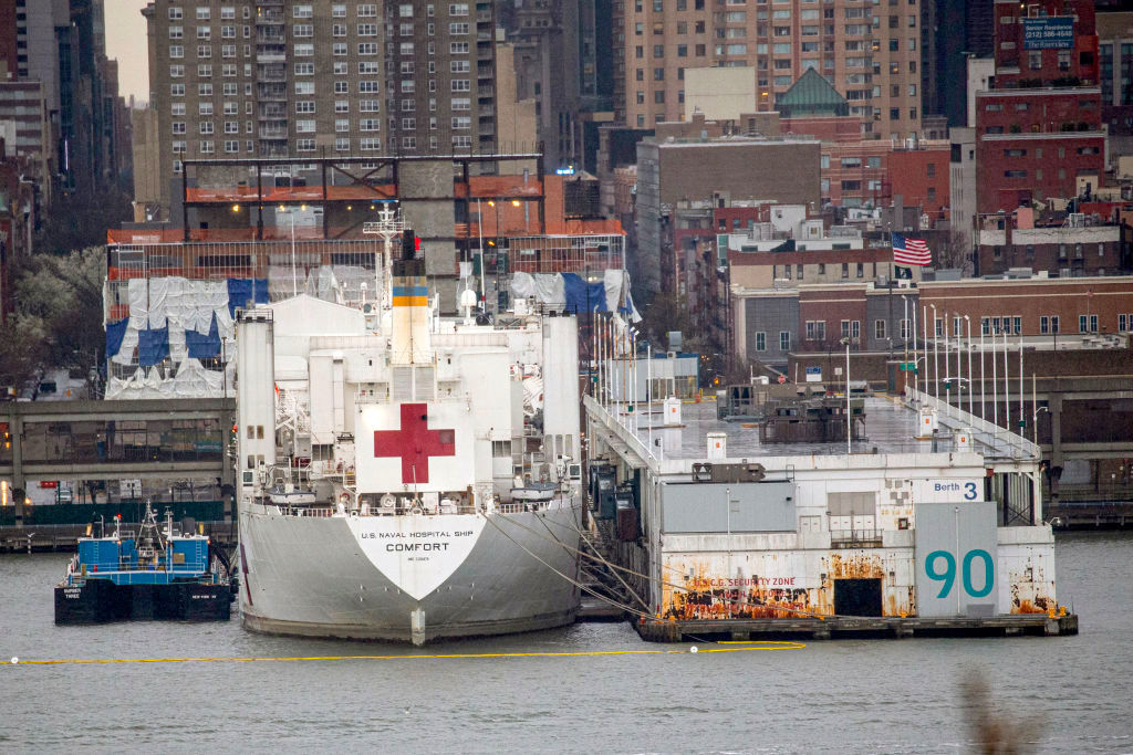 美国海军医疗舰舒适号(USNS Comfort)。(Kena Betancur/Getty Images)