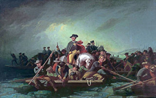 美國畫家 George Caleb Bingham 的油畫作品《華盛頓橫渡德拉瓦河》。（公有領域）