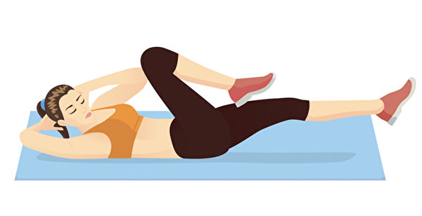 肘膝触碰仰卧起坐（Elbow-to-knee situps）。(Shutterstock)