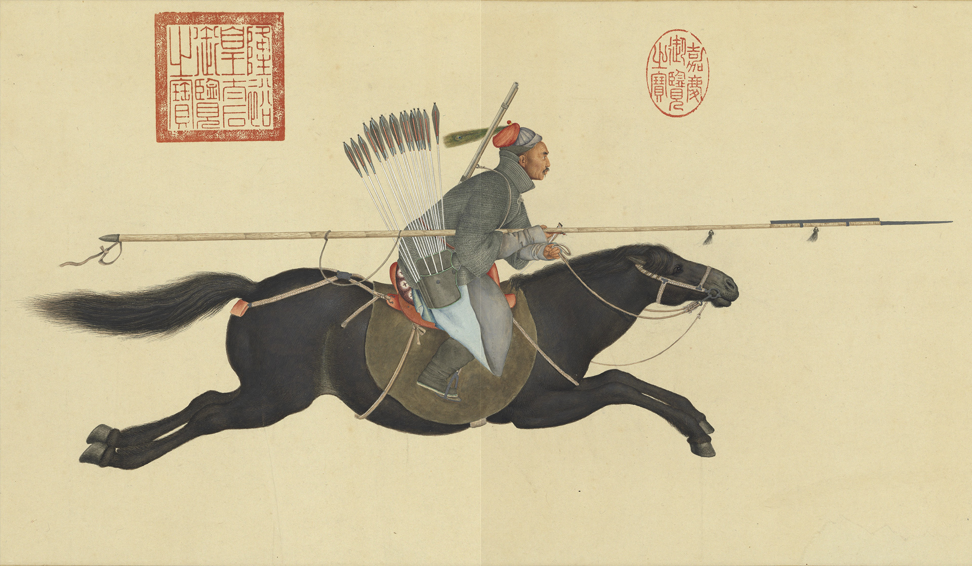 清軍抵達璦琿城後,立即設兵駐防,著手擴建規模更大、防禦力更強的黑龍江新城。圖為清 郎世寧繪《阿玉錫持矛盪寇圖》。(公有領域)